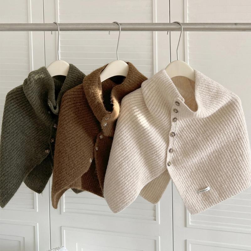 Winter Pullover Split Shawl Sweater for Women Knit Solid Color Turtleneck Scarf Casual Wear Cape Windproof Shoulder Wrap
