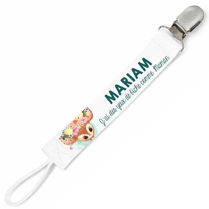Planetee Attache tétine pour prénom MARIAM yeux de biche comme Maman | Attache sucette cadeau naissance