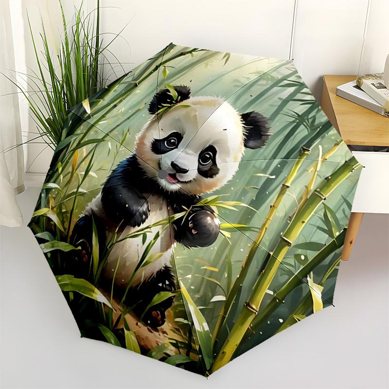 1pc Panda Forest Auto-Fold Umbrella with One-Touch Open/Close - 8 Reinforced Ribs for Windproof Stability, yy251118126