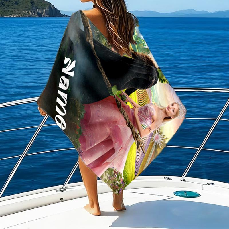 1PC Custom Name Beach Towel Magic Friendship witch Beach Towel, Suitable for Camping, Travel, Beach Accessories, Super Absorbent, Family Gift