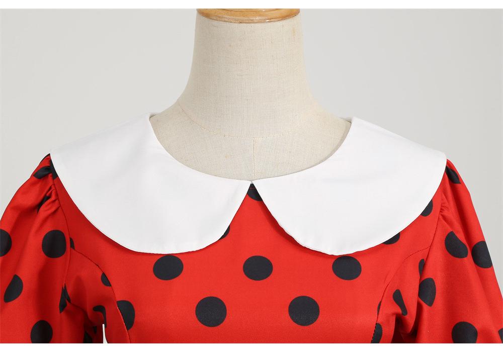2022 Retro Polka Dot Doll Collar Short Sleeve Party Dress