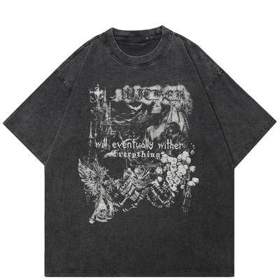 T-shirt Grafica Streetwear Art Cotone Lavato Nero T-shirt Unisex Oversize Maniche Corte