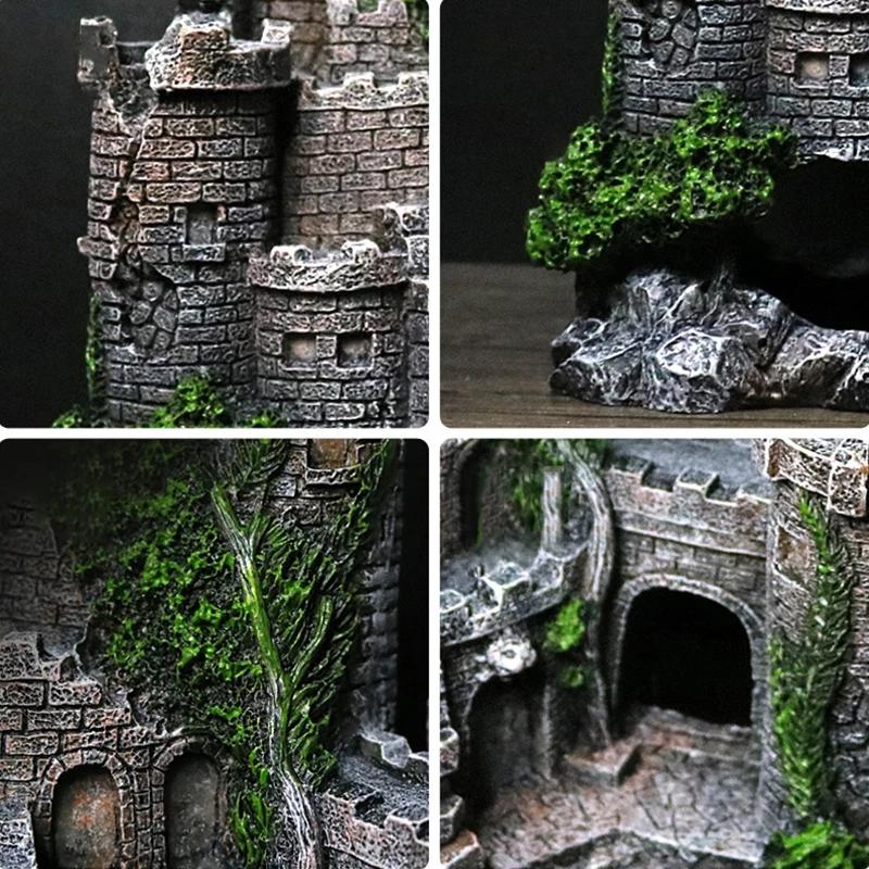 Random Color Creative Castle Shape Fish Tank Ornaments Decoration Landscaping Resin Rockery Aquarium Rockery Home Craft Ornament