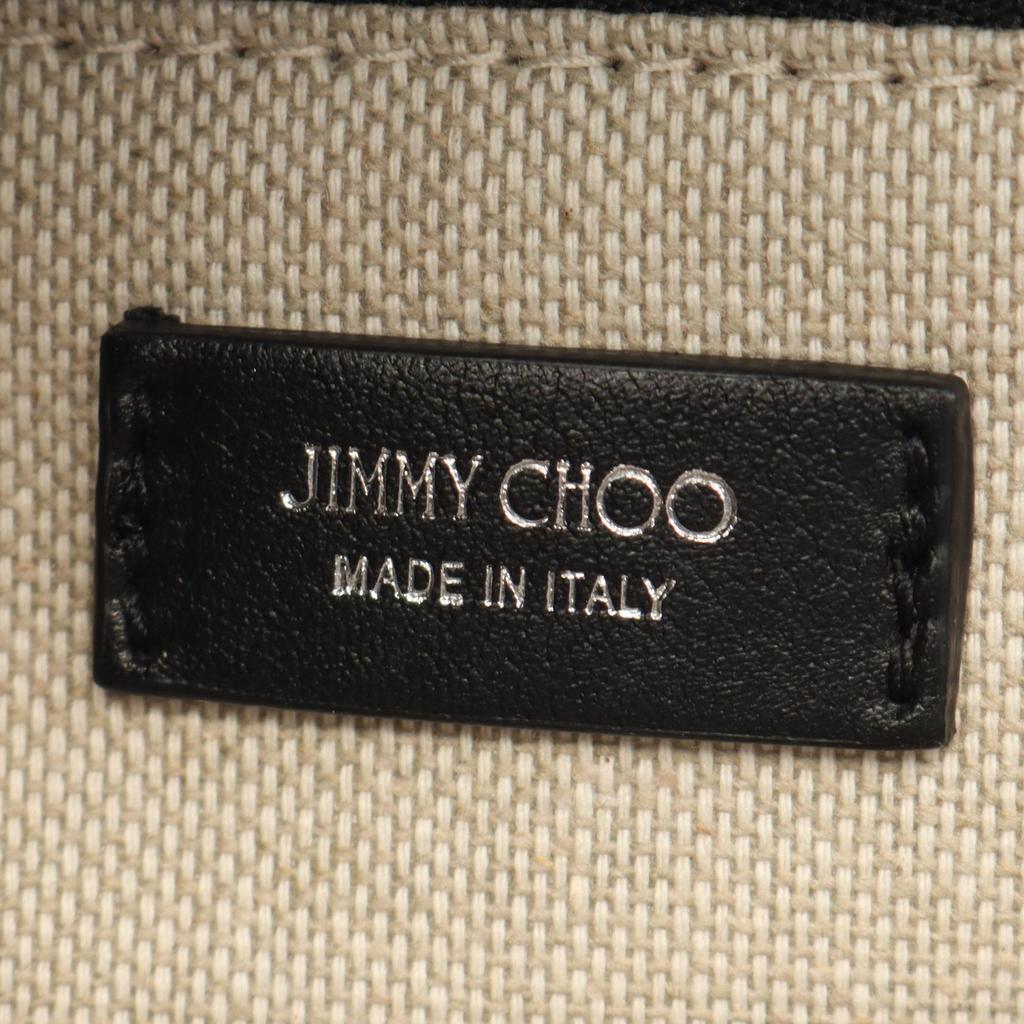 Used JIMMY CHOO logo Tote Bag canvas leather Beige Black Used Women