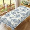 1 Piece Of Vintage Floral-Themed Tablecloth, Featuring A Blue And White Porcelain Style Print With Floral And Bird Patterns, Available In Various Size