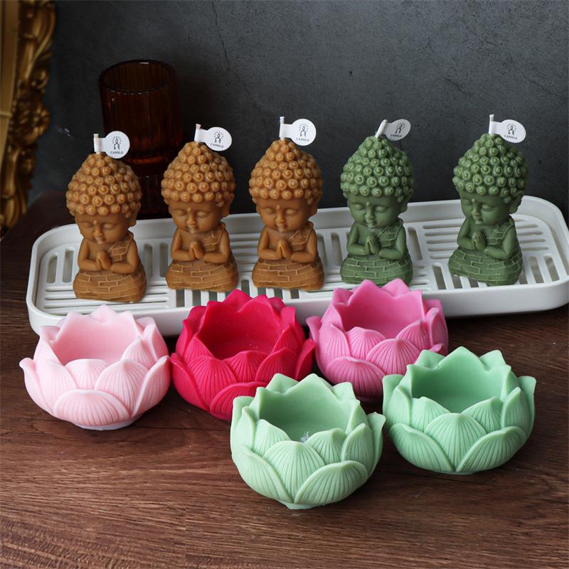 Lotus Candlestick Silicone Mold 3D Buddha Statue Shape Candle Mold Aromatherapy Gypsum Mold Concrete Plush Flower Pot Mold