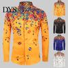 Men Autumn Musical Note Printed Long Sleeve Turndown Collar Shirt Blouse Top