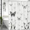 Black and White Butterfly Shower Curtain, Bathroom Decorative Shower Curtain, Waterproof Shower Curtain with Hooks