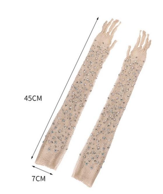 High Elasticity Diamond Studded Fishing Net Gloves,  Pressed And Sexy Nightclub Long Sleeves, Colored Diamonds