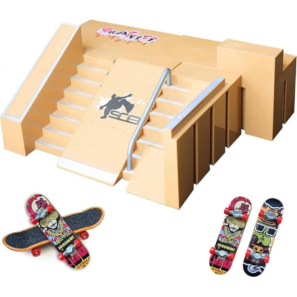 8-in-1 Fingerboard Skate Park Kit with 2 Mini Fingerboards, DIY Finger Skateboard Ramp Set for Kids Ages 5+