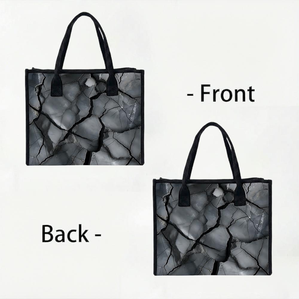 Grey Cracked Pattern Tote Bag Large Capacity Casual Handbag for Daily Outdoor Shopping Use