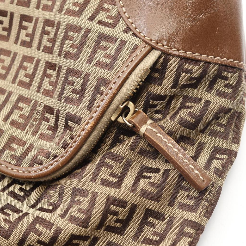 Used FENDI Zucchino Tote Bag Canvas Leather Beige Brown Used Women