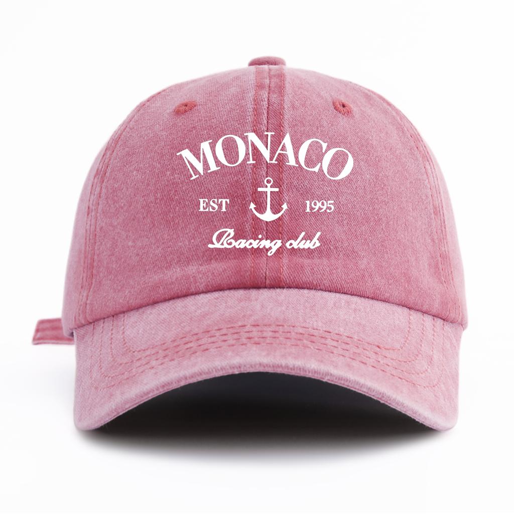 1pc MONACO Print Washed Baseball Cap for AdultsMinimalist Retro Style Casual Soft Adjustable Dad HatPerfect As Gift