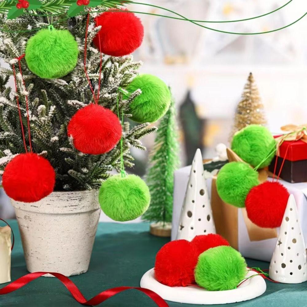 12Pcs Fluffy Fluffy Ball Hanging Ornament Furry Pom Poms Hanging Pendant  Festive Ornament