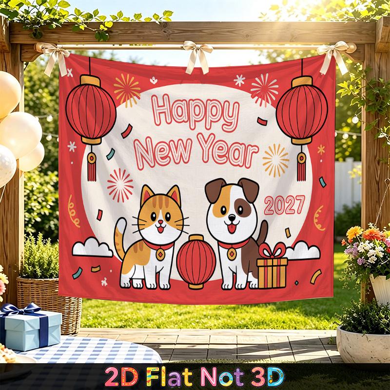 Party Backdrop New Year Red Flat Festive Lantern Multi Layered Celebrations Event Backdrop Decoration Front Door Decor