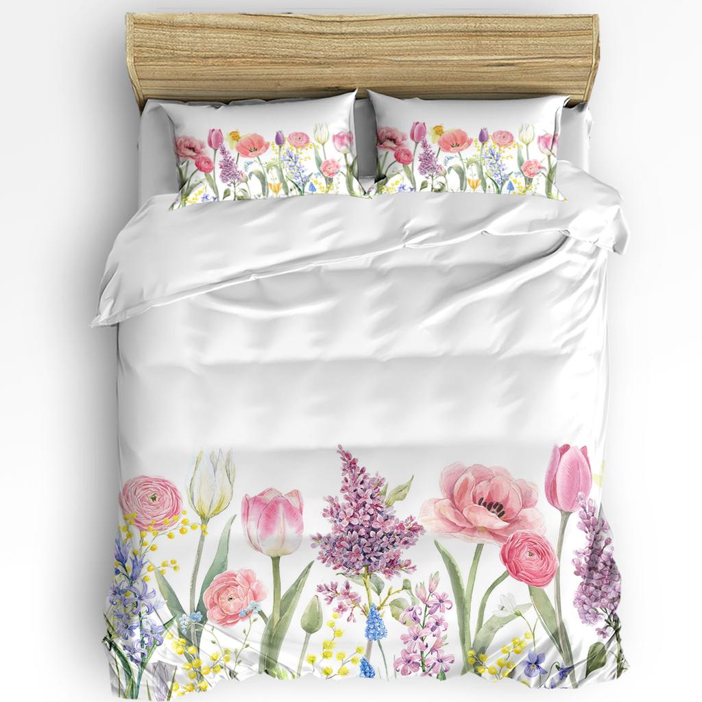 Flowers Red Bouquet Tulips Duvet Cover Bed Bedding Set Home Textile Quilt Cover Pillowcases Bedroom Double Bedding Set No Sheet