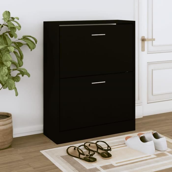 342558 vidaXL Shoe Cabinet Black 63x24x81 Cm Engineered Wood