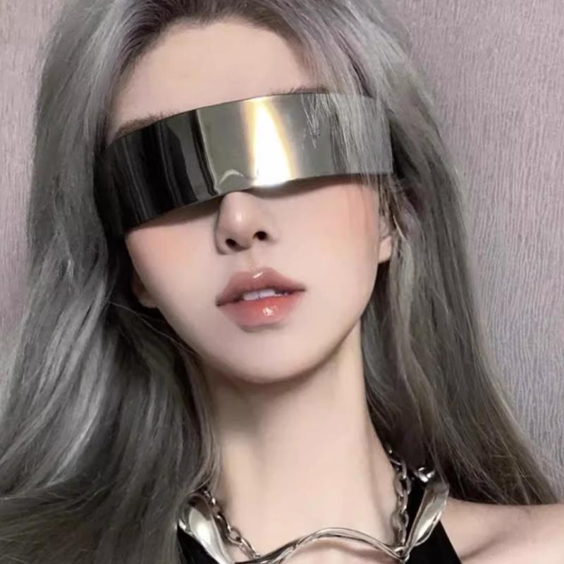 Futuristic Sunglasses Funny Mirrored Party Glasses Futuristic Rimless Eyeglasses for Women Men Halloween Cosplay Party