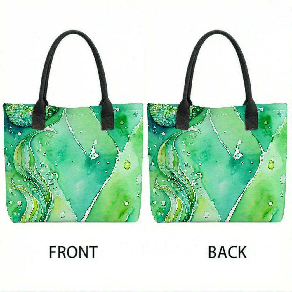 Green Mermaid Printed Tote Bag Casual Large Capacity Reusable Handbag for Daily Shopping Travel