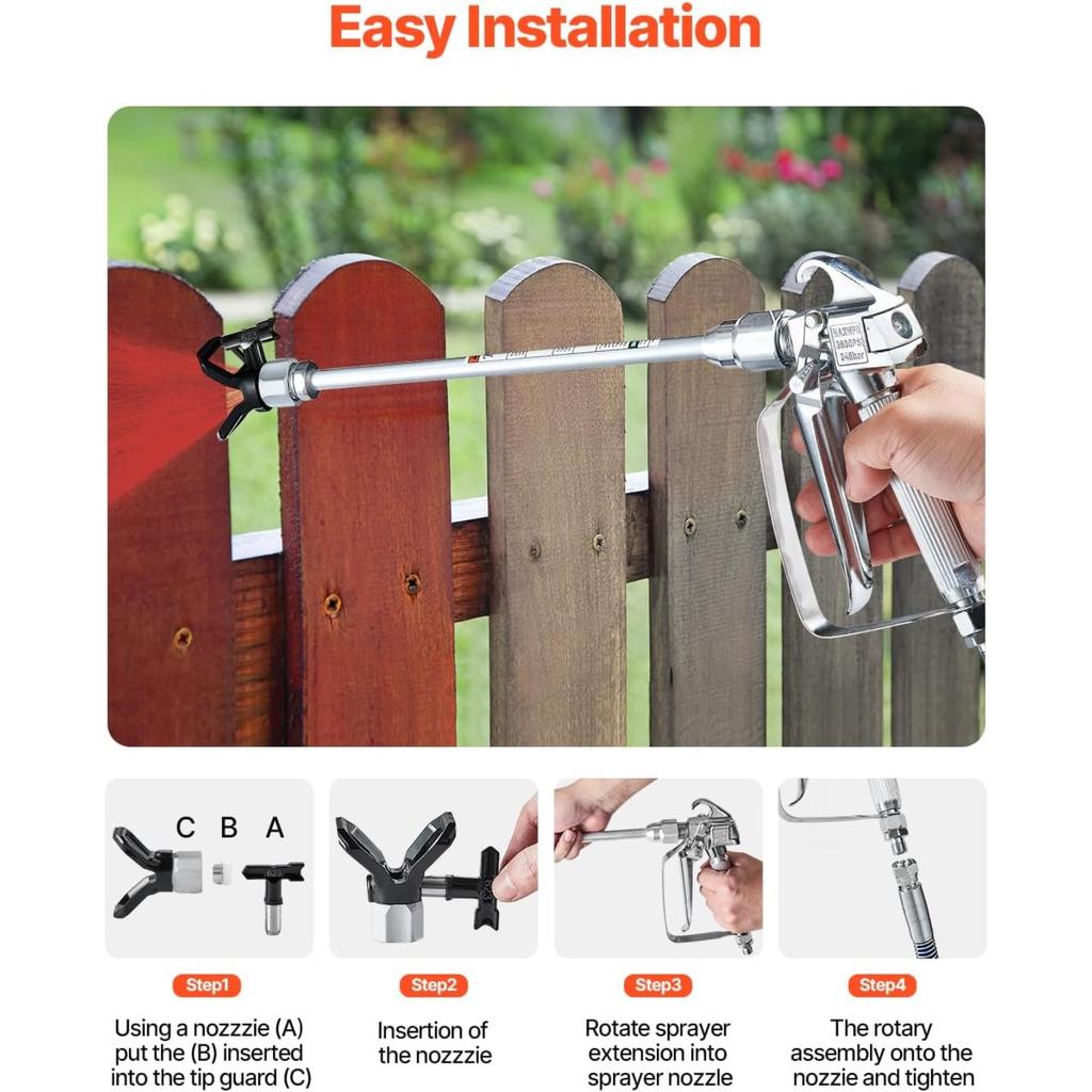 Airless Paint Spray Gun and Hose Kit, 3600PSI High Pressure Paint Sprayer Hose Set with 5 Tips, 211, 315, 417, 517, 623, Swivel Joint Airless Spray