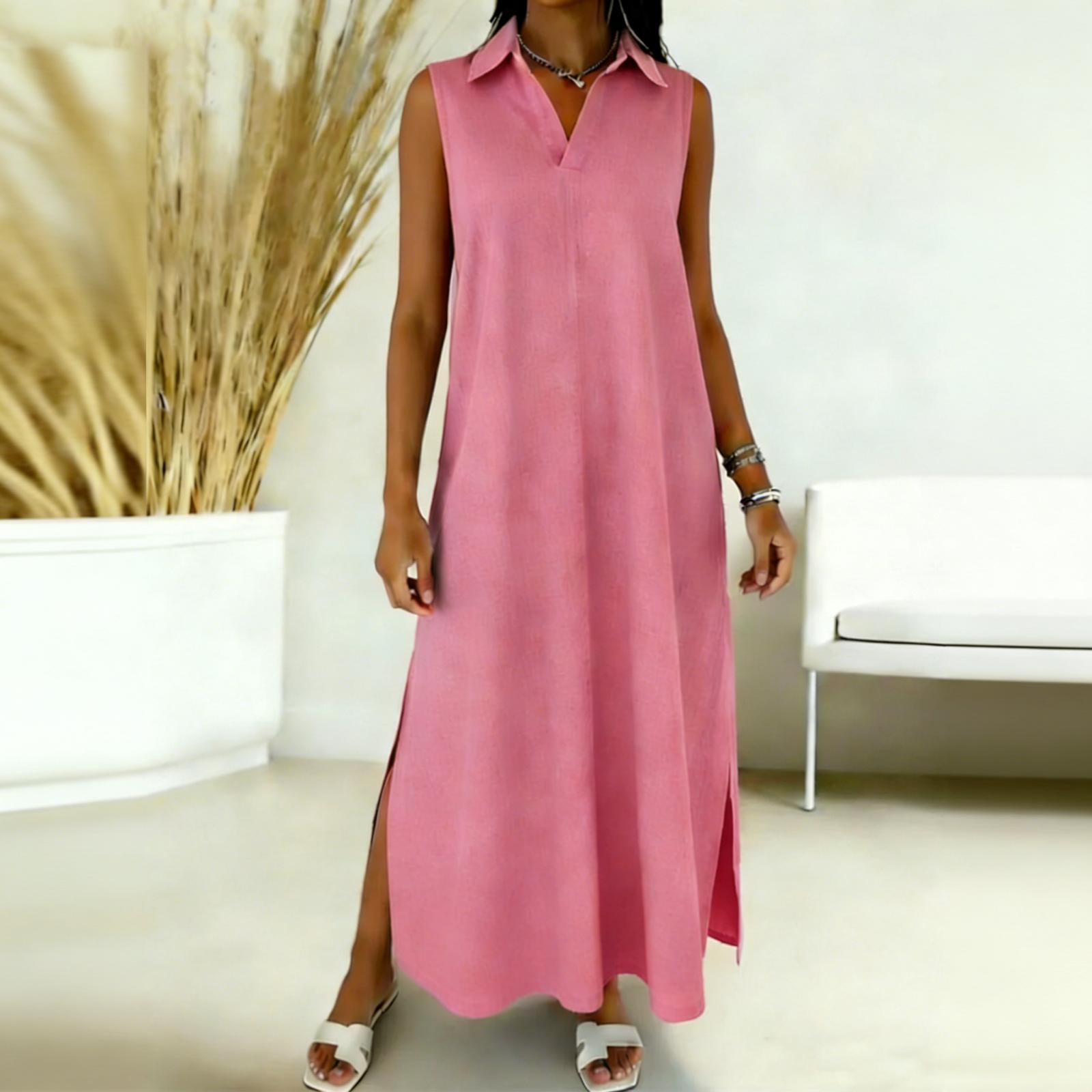 

Жіноча безрукавка -колір Довга вільна повсякденна сукня XXL рожевий