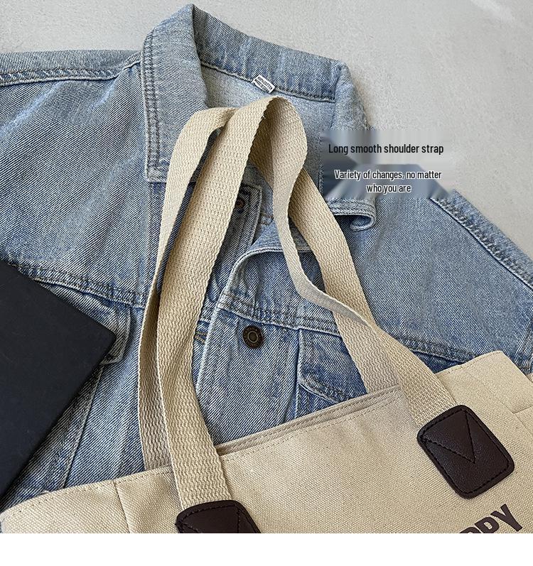 2024 Retro Large Canvas Tote Bag - Unisex, European/American Style, Perfect for College Students