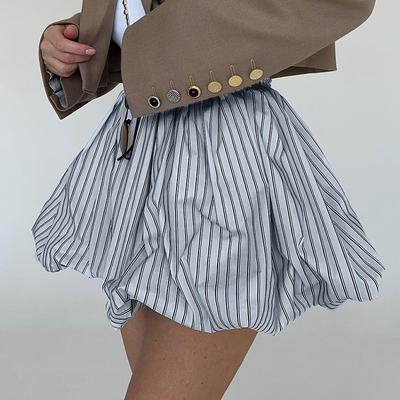 European and American Y2K Summer Striped Ruffle Edge Skirt Women's Fashionable Slim Fit High Waist Mini Skirt