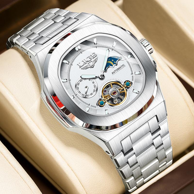 New Retro Automatic Mechanical Watch for Men Fashion Business Square Tourbillon Watch Men Luminous Waterproof Men's Watches
