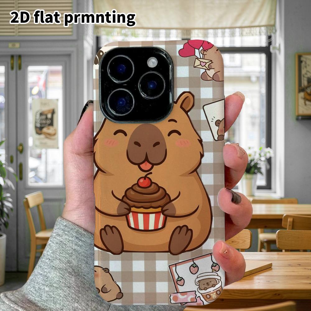 Phone Case: 2D Flat Design Suitable for iPhone 18, 17, 16, 15, 14, 13Pro Film Protective Case, Couple Style, Plaid Paper Cup Capybara, Christmas and H