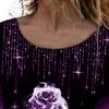 3D Rose Print Gradient Color Women Blouse Long Sleeve Broken Line Rhinestone Autumn Blouse Streetwear