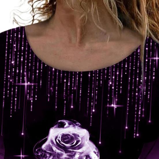 3D Rose Print Gradient Color Women Blouse Long Sleeve Broken Line Rhinestone Autumn Blouse Streetwear
