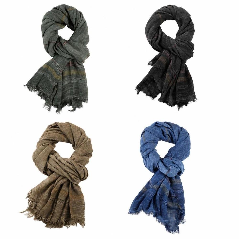 Tassel Winter Men's Scarves Cotton Linen Yarn-dyed Neckerchief  Wrap Casual Long Scarf  Outdoor