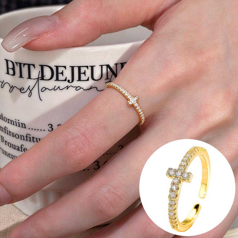 Exquisiter offener Goldring: Japanischer & Koreanischer Stil, Dünnes Band mit Diamanten besetzt, Stapelbarer & Eleganter Fingerschmuck