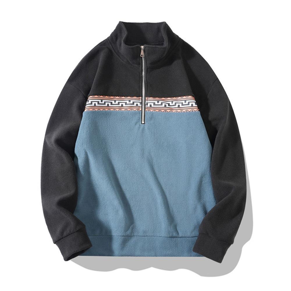 

Autumn & Winter New Men s Oversized Loose Hoodie Casual Retro Color Contrast Fleece Sweatshirt Soft Warm Men s Hoodie Streetwear M синий