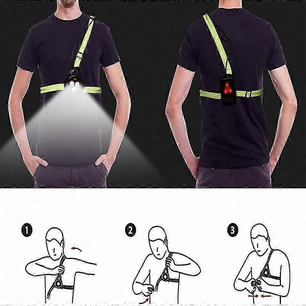 LED-Brustleuchte zum Laufen, Wandern und für Outdoor-Aktivitäten - USB-wiederaufladbar mit Sicherheitslichtern und Lichtstreifen