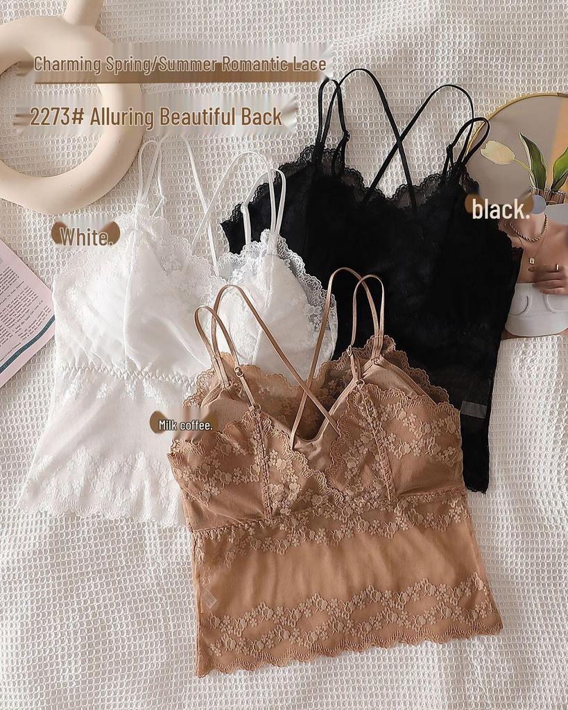 2026 Women's Lace Backless Camisole Bra Top - Soft, Wire-Free with Chest Pads, Ideal for Summer