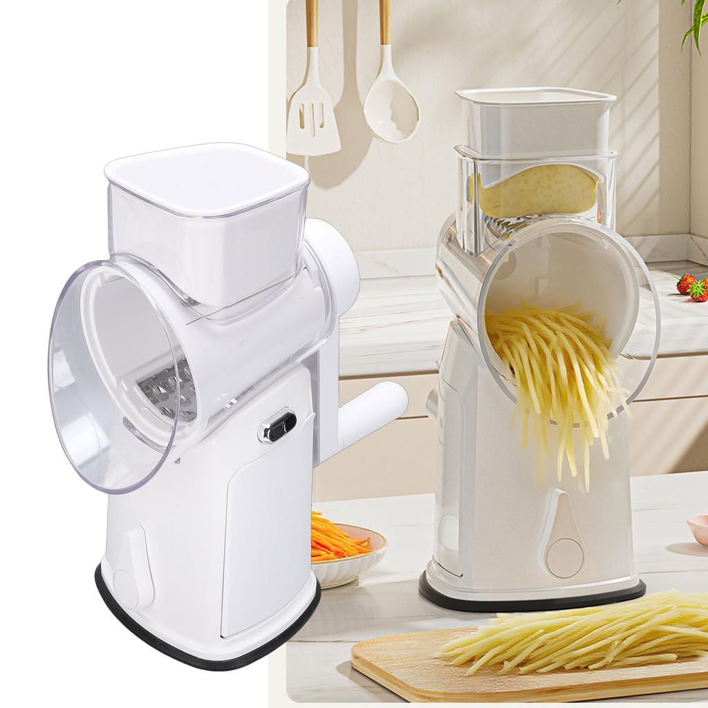  Rotating Cheese Grater with Handle Vegetable   Round Cutter Kitchen Food Chopper White 10 Blades 