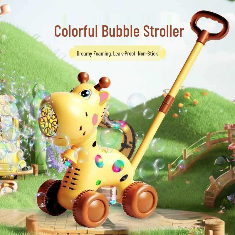 Giraffe Bubble Maker: Children's Push Stroller with Lights