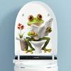 Cartoon Frog Bathroom Sticker Realistic Frog On Flowers with Newspaper Toilet Decal Cute Animal Wall Sticker for Bathroom Decor