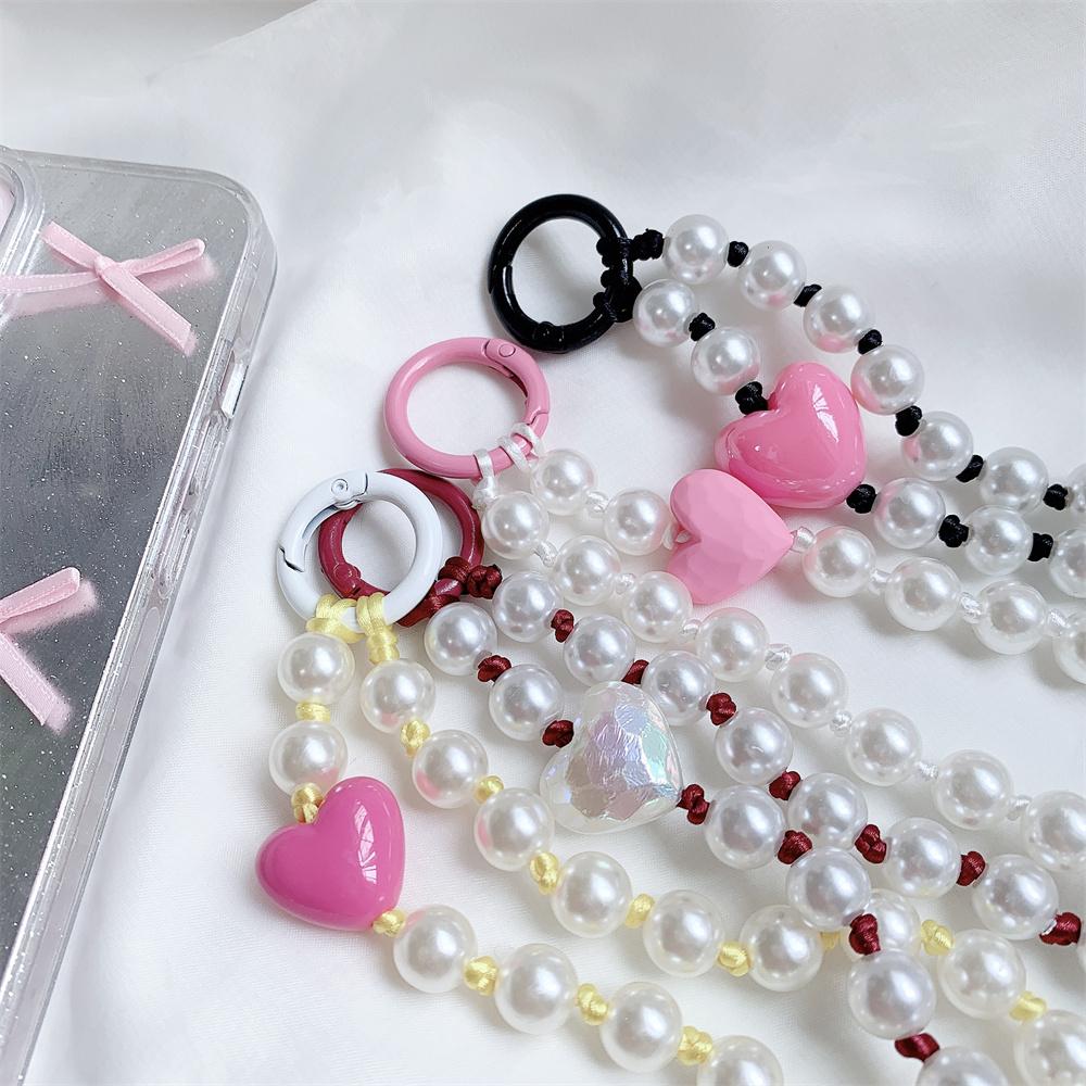 INS Charm Jewelry Pearl Lanyard Bracelet Phone Pendant Keychain for Bag Cellphone Strap Keyring Hanging Chain Buckle