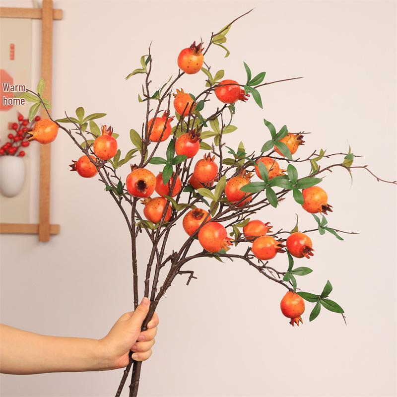Pomegranate & Persimmon Fruit Tree Branch Bouquet: Artificial Floral Decoration for Living and Dining Rooms