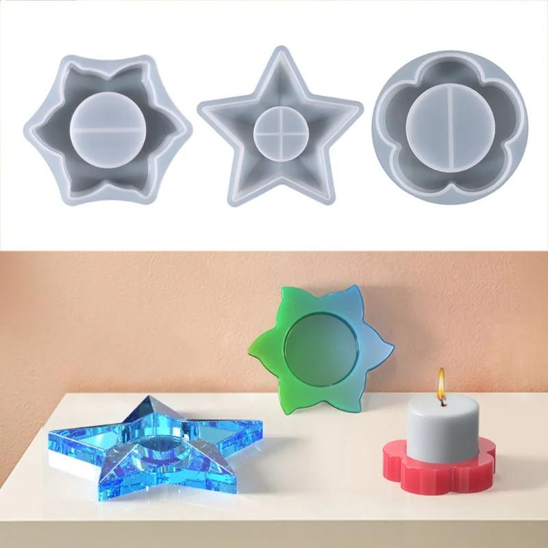 Molde de Silicone para Fundição em Epóxi de Castiçal Moldes de Fundição Artesanato DIY Bandeja de Joias Caixa de Armazenamento Porta-Anéis Porta-Velas Decoração para Casa