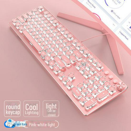 Wired TK100 Retro Steampunk Mechanical Gaming Keyboard with Blue Axis and Knob