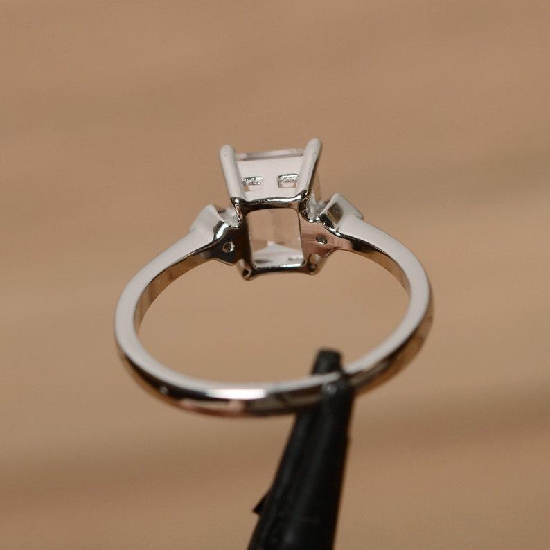 Women's Pink Emerald Cut Morganite Gemstone Ring 925 Sterling Silver Statement Band For Engagement & Wedding Wear