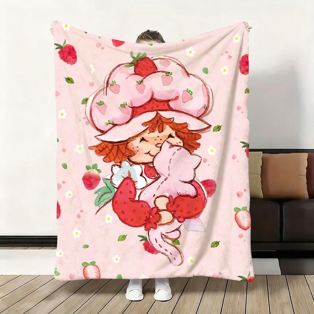 Cartoon S-Strawberry Shortcake Throw Soft Flannel Blanket Warm Knee Skin-Friendly Throw For Sofa Office Bed Winter Oversize
