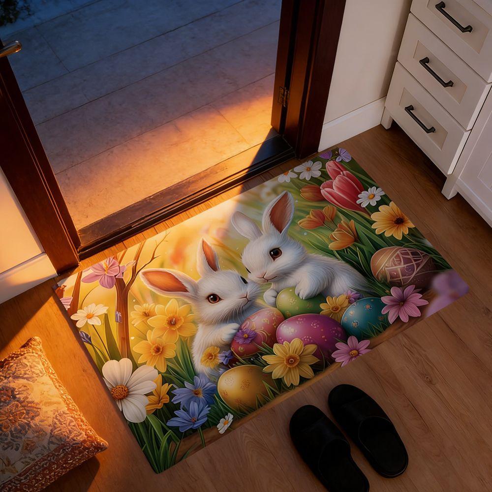 Creative Cartoon Easter Bunny Door Mat Egg Flower Quick Dry Rabbit Floor Mat Anti Slip Convenient Anti Slip Mat Floor Protection