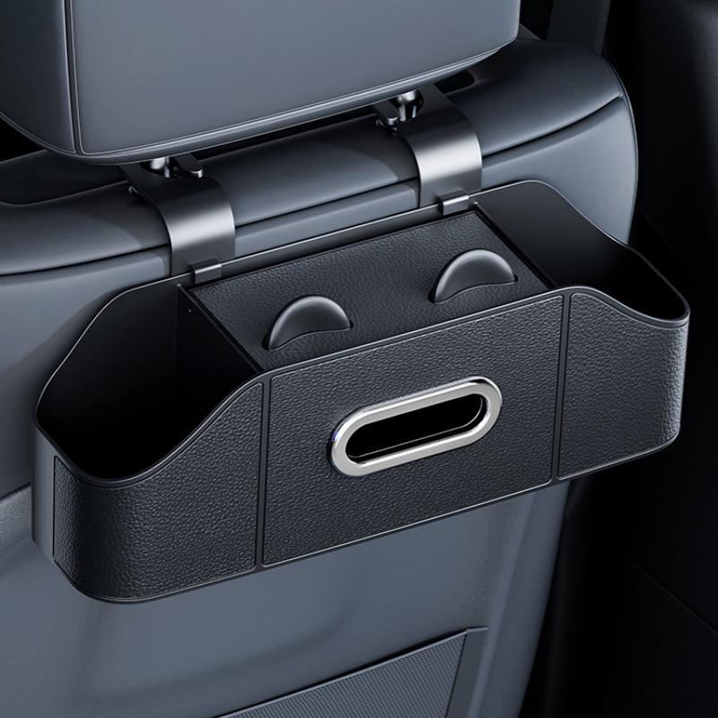 Multifunctional Car Back Seat Storage Organizer Scratch-Resistant Tissue Box With 2 Cup Holders Universal Stowing Space Tidying