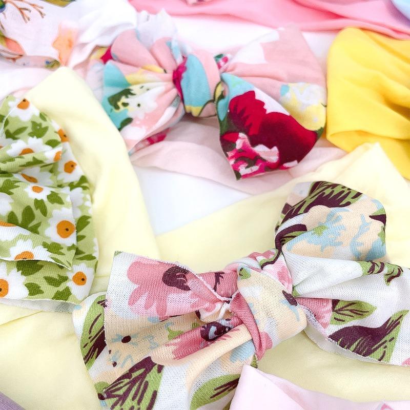 baby new children's hair accessories cute baby floral seamless wide headscarf nylon bow baby headband