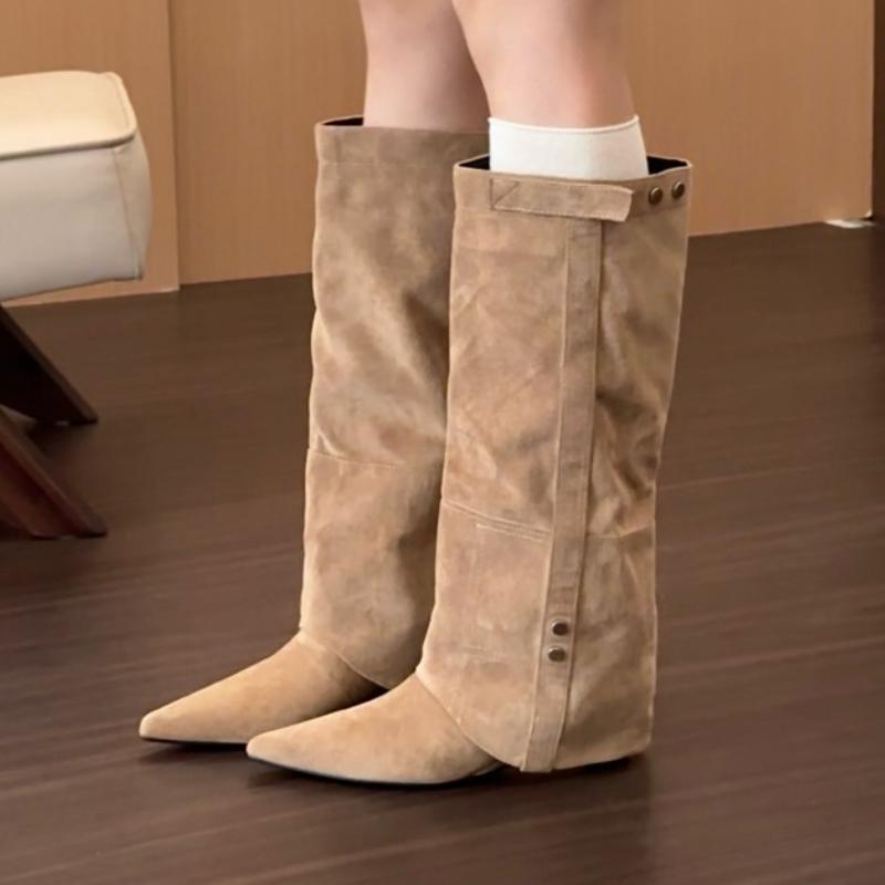 

Fashion Elegant Women High Boots Suede Pointed Toe Heeled Shoes Sexy Party Fashion Knee High Gladiator Boots Dress Woman Botas Mujer 43 абрикосовый