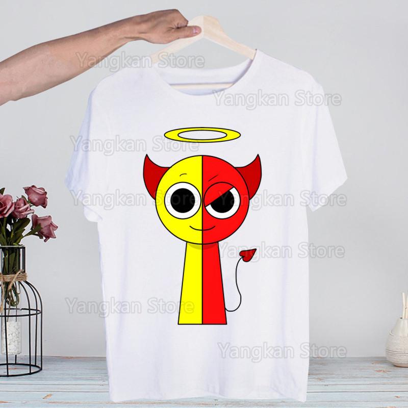 Sprunki Plush T Shirts for Guys O-Neck Short Sleeve Regular Mens Height Quality Men Hip-Hop Tee Shirt